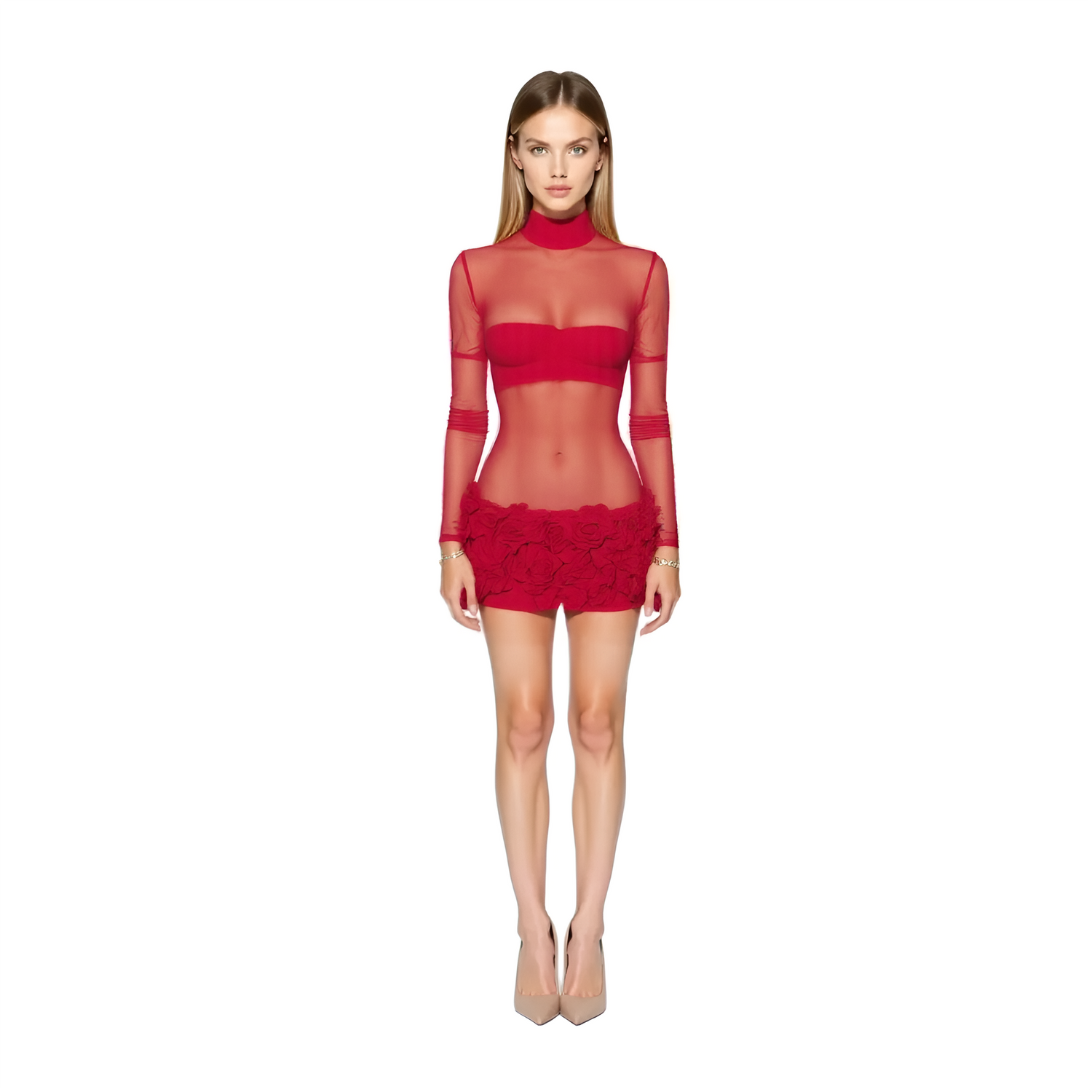 Sheer Red Rosa Dress