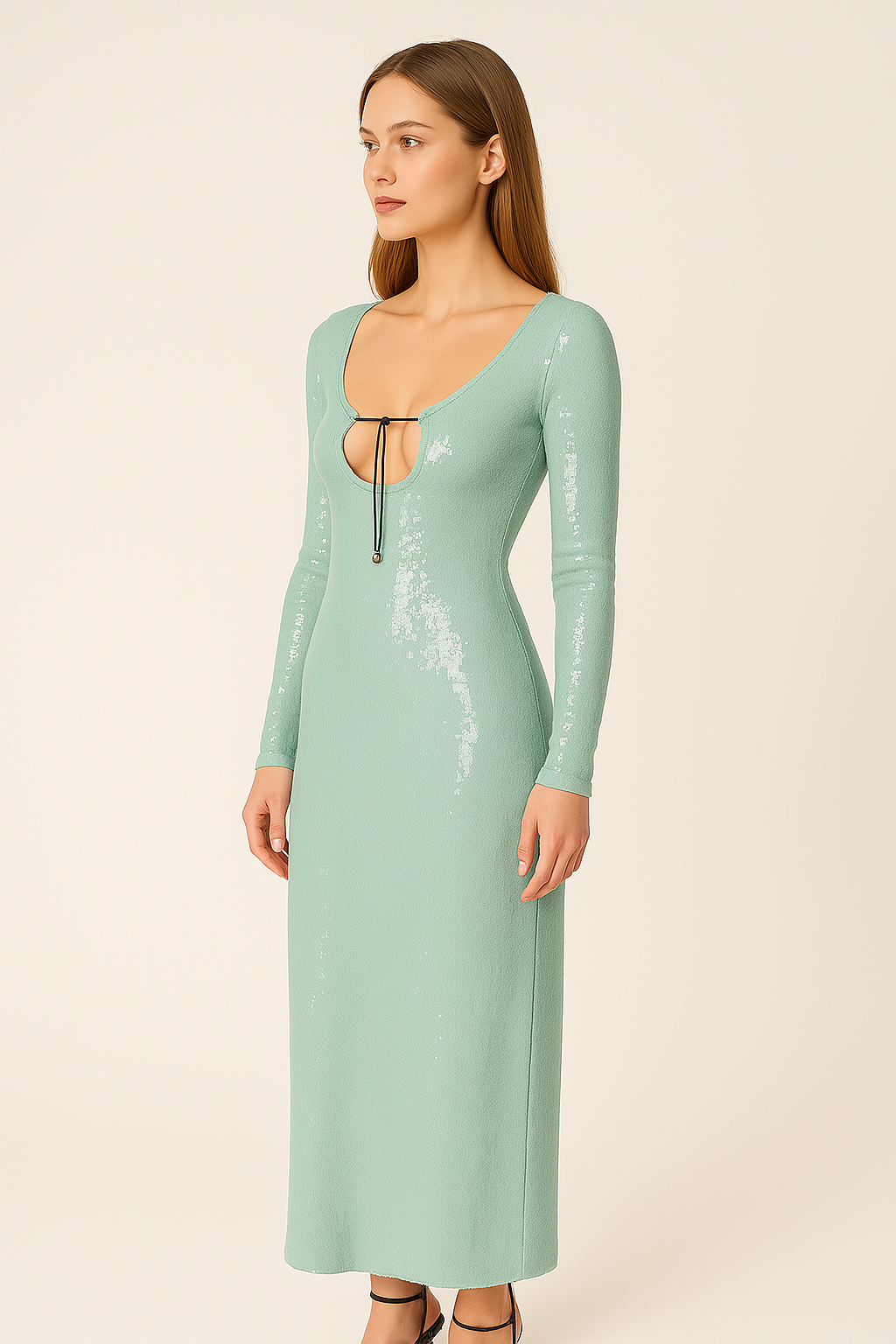 Solaria Long Sleeve Backless Ice Sequin Maxi Dress