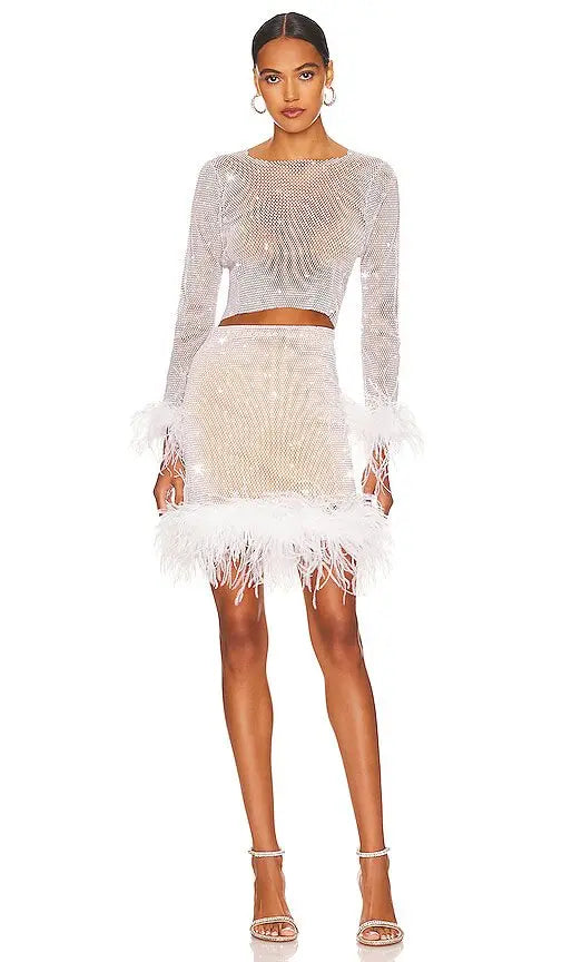 Midnight Mirage Embellished Two-Piece Set White