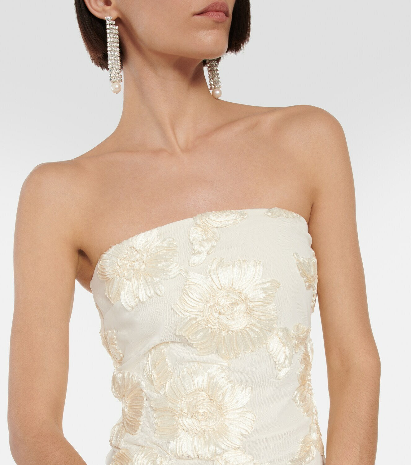 Nadia Floral-Appliqué Mesh Gown
