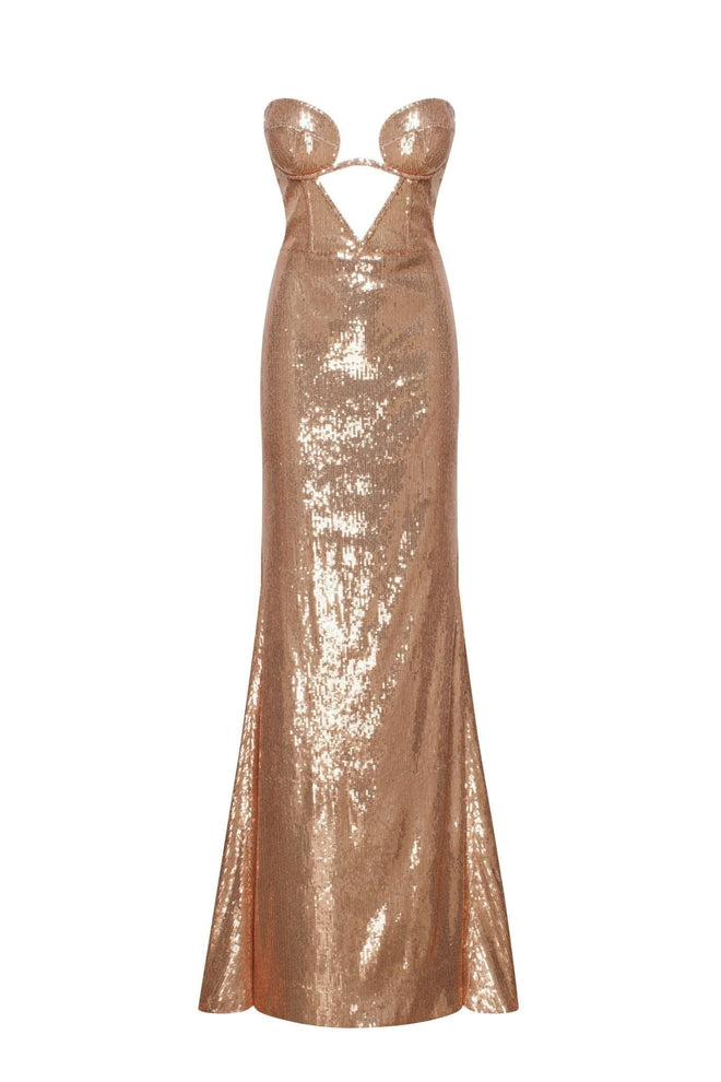 MILLA ROSE GOLD SEQUINED MAXI DRESS