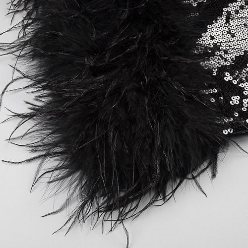 Black Swan Sequin Feather Mini Dress