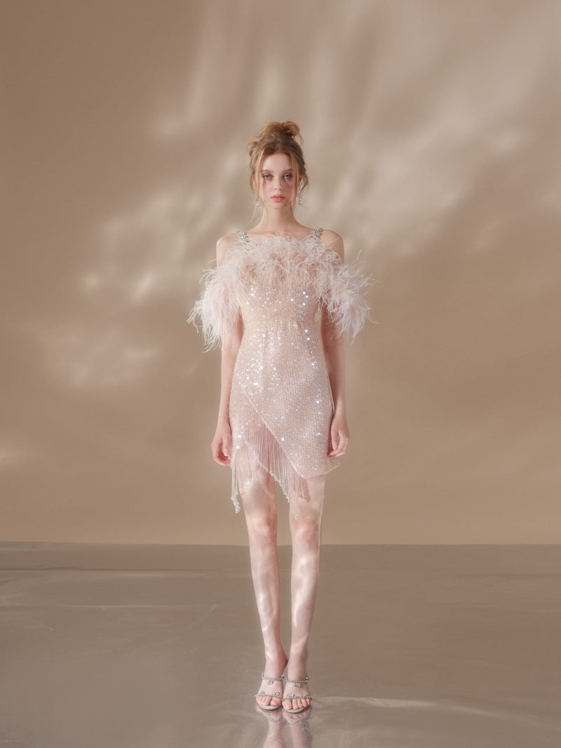 Chén Crystal Feather Diamond Dress