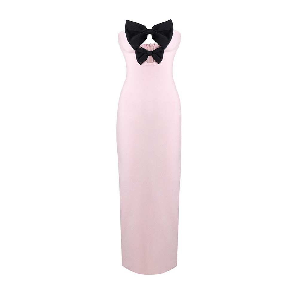 Mathilde Satin + Bow Maxi Dress Pink