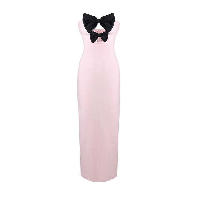 Mathilde Satin + Bow Maxi Dress Pink