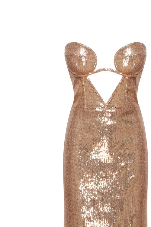 MILLA ROSE GOLD SEQUINED MAXI DRESS