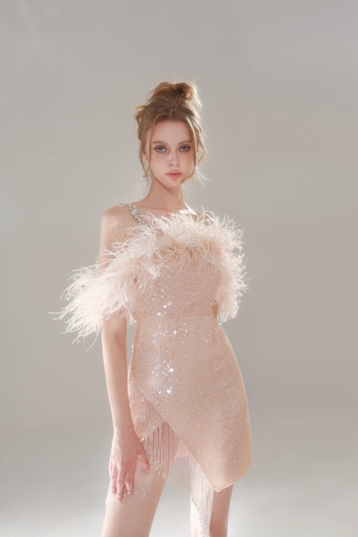 Chén Crystal Feather Diamond Dress