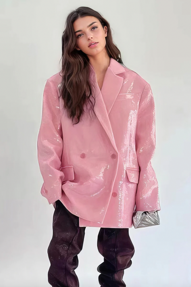 OVERSIZED DOUBLE BREASTED SEQUIN BLAZER PINK