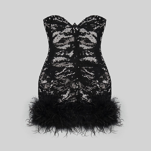 Black Swan Sequin Feather Mini Dress