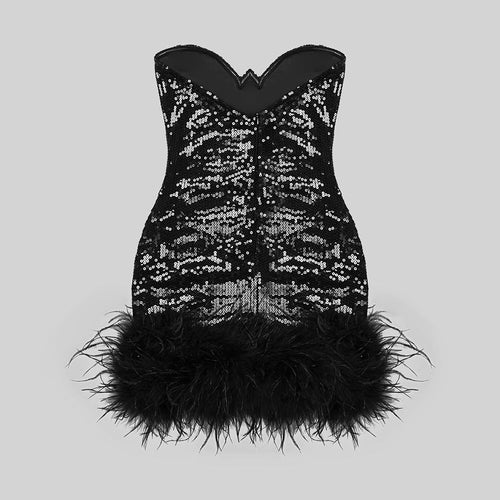 Black Swan Sequin Feather Mini Dress