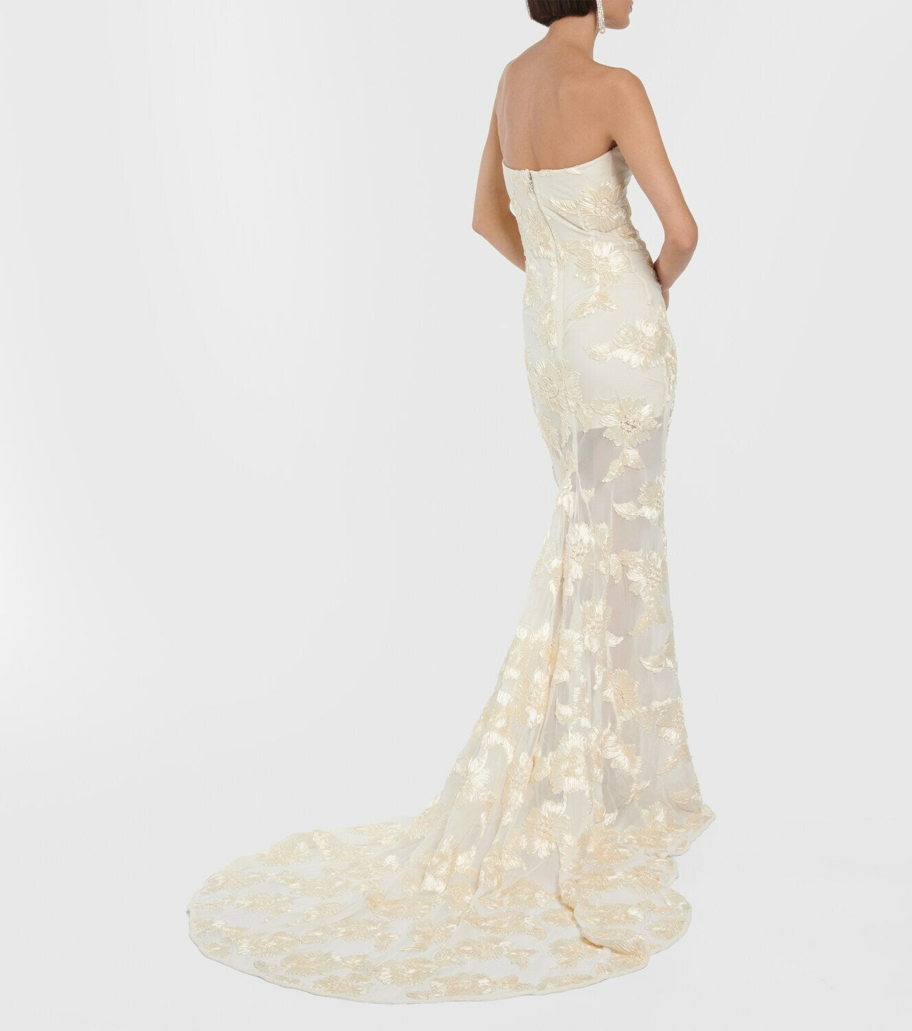 Nadia Floral-Appliqué Mesh Gown