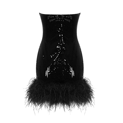 Black Swan Sequin Feather Mini Dress