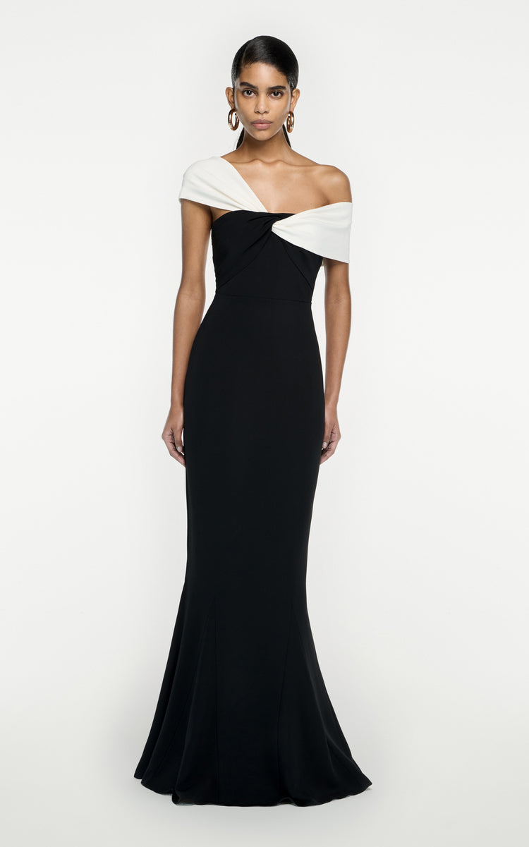 ROLAND MOURET Asymmetric Cady Maxi Dress