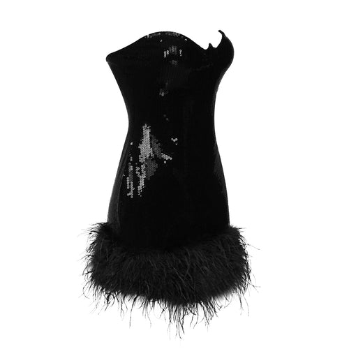 Black Swan Sequin Feather Mini Dress