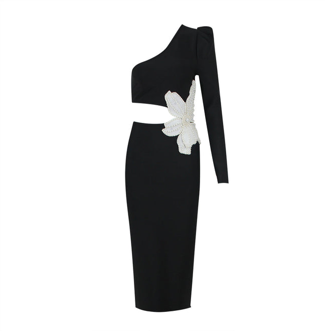 Jolie Cutout One-Shoulder Floral Appliqué Maxi Dress