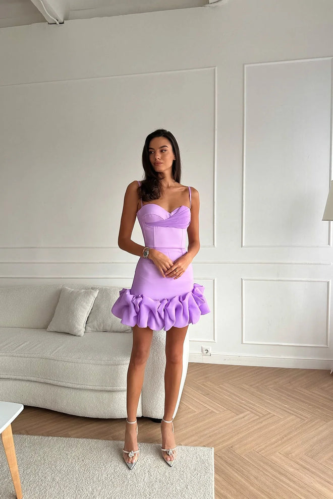 Karolina Lavender Ruffle Silk Mini Corset Dress