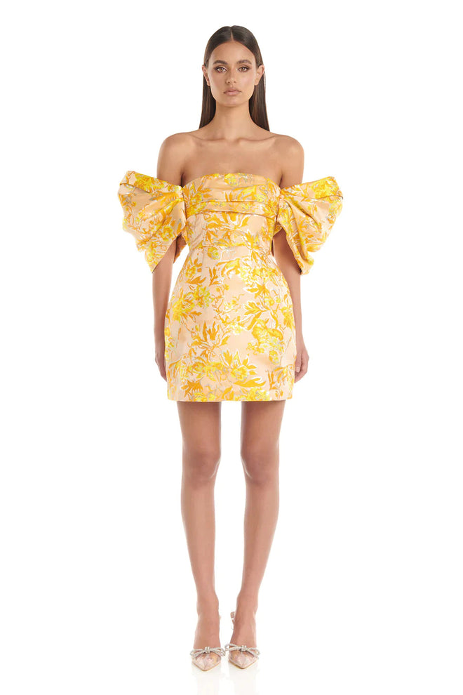 Jacquard Off Shoulder Dress - Yellow