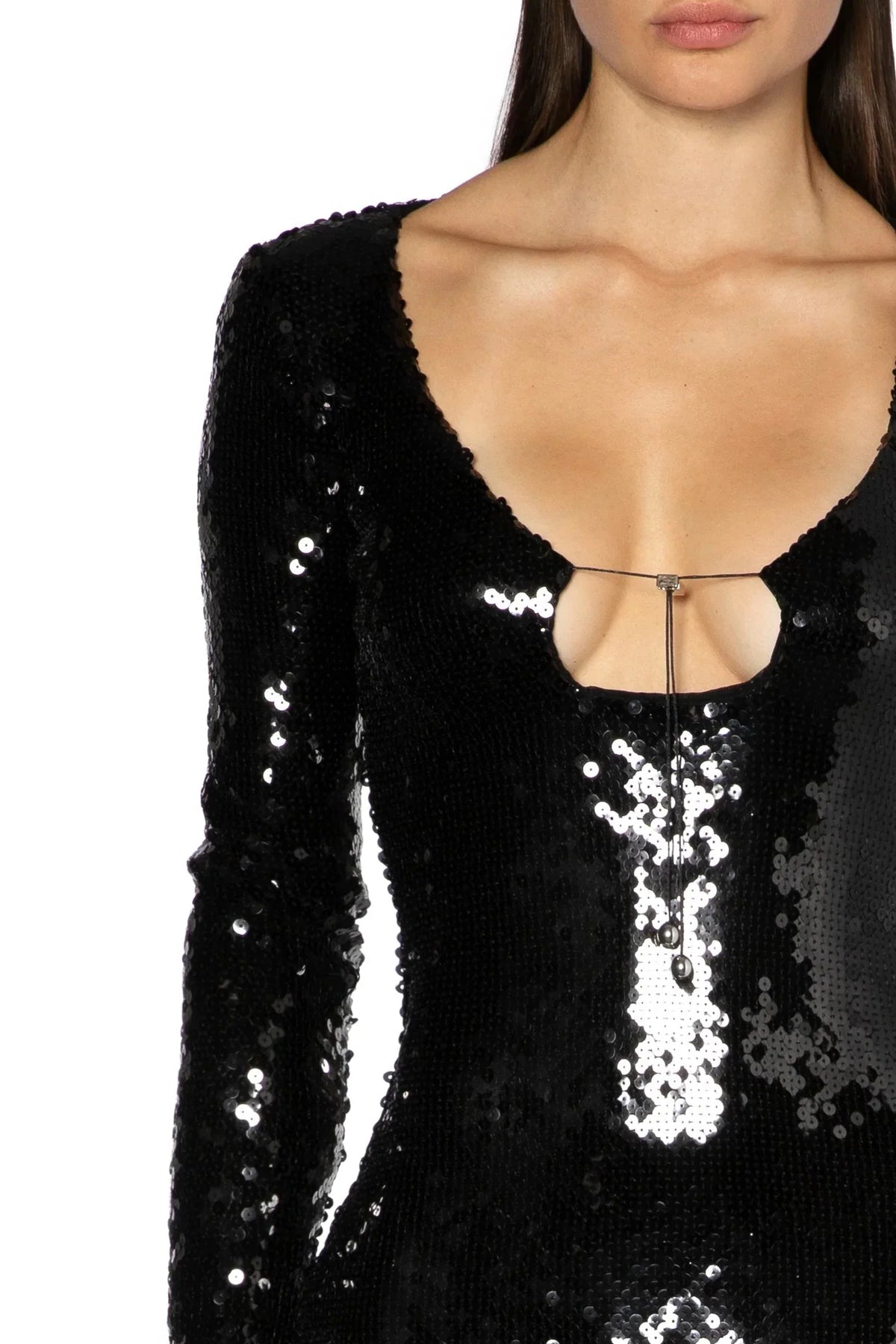 Solaria Long Sleeve Hailey Bieber Dress In Black Sequin - Twin Archives